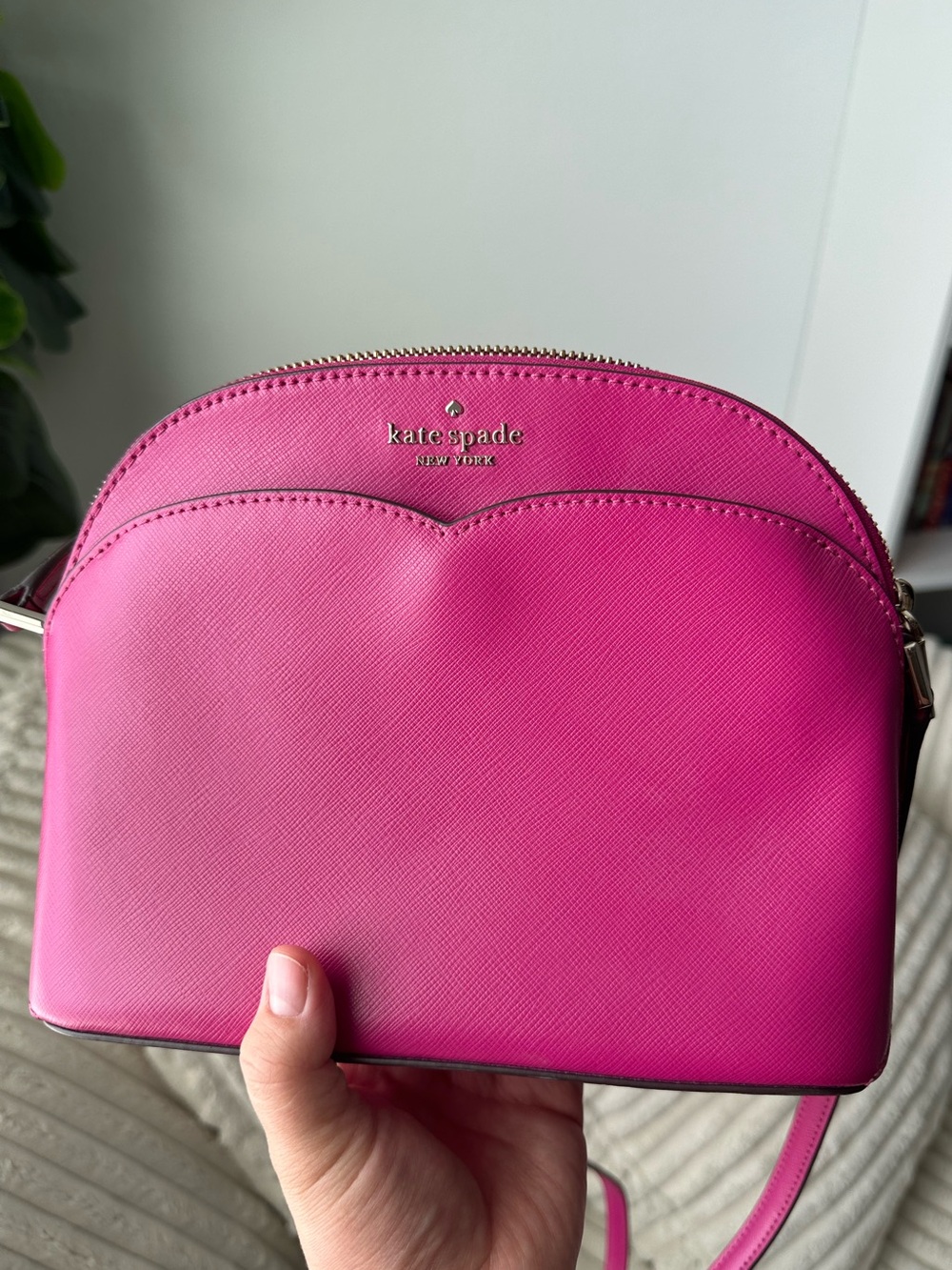 Kate Spade Hot Pink Saffiano Leather Dome Crossbody Bag